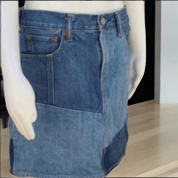 Vintage LEVI'S Jeans Redone Upcycled Patchwork Jean Skirt S Denim Mini - Picture 4 of 16